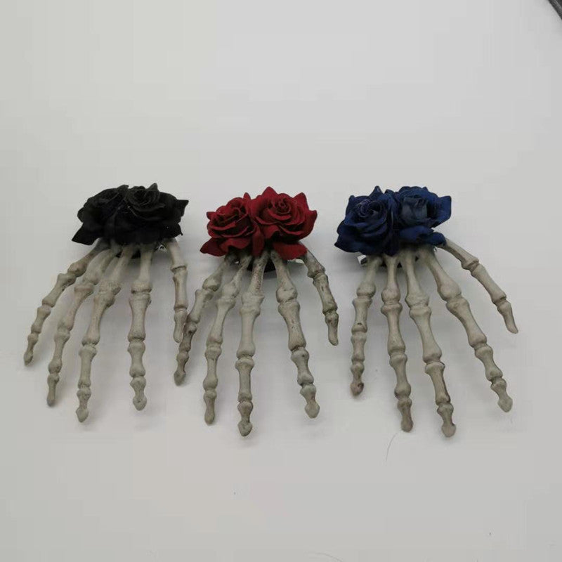 Punk Dark Medium Hand Bone Rose Head Buckle Hoop