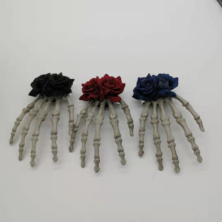 Punk Dark Medium Hand Bone Rose Head Buckle Hoop