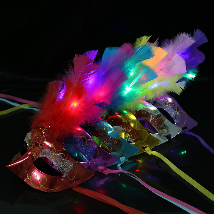 Halloween Glowing Fluff Fiber Led Feather Mask