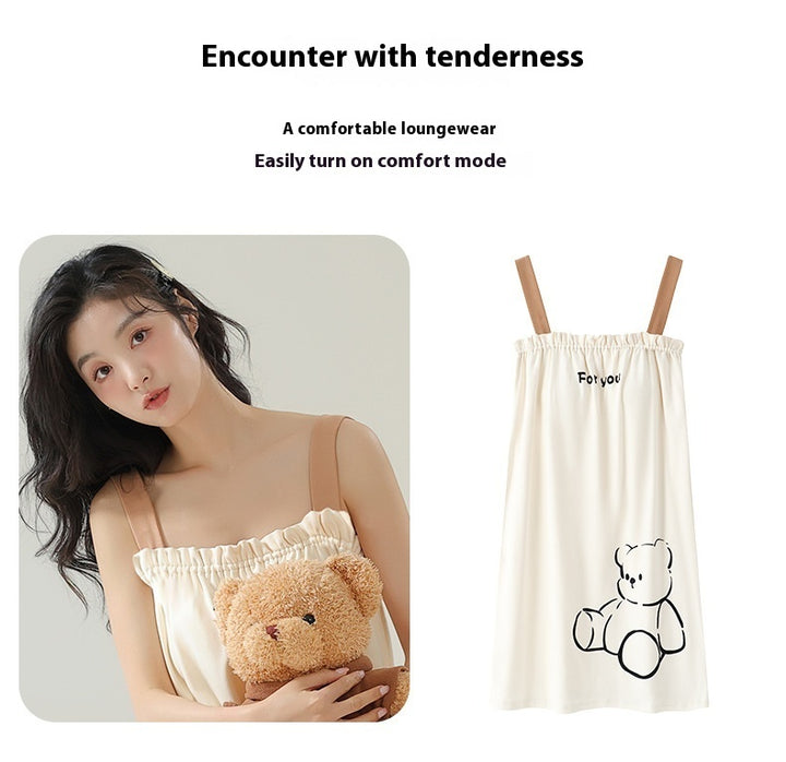 Summer Thin Cotton Homewear Cartoon Young Girl Mid-length Nightdress