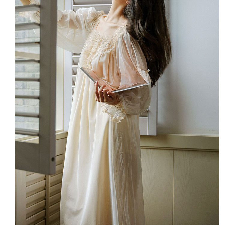 New French Beautiful Nightdress Spring And Summer Retro Court