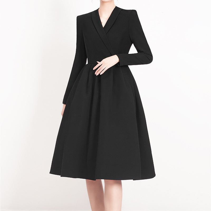 Red V-neck Dress Women's Suit Collar - JOcaste