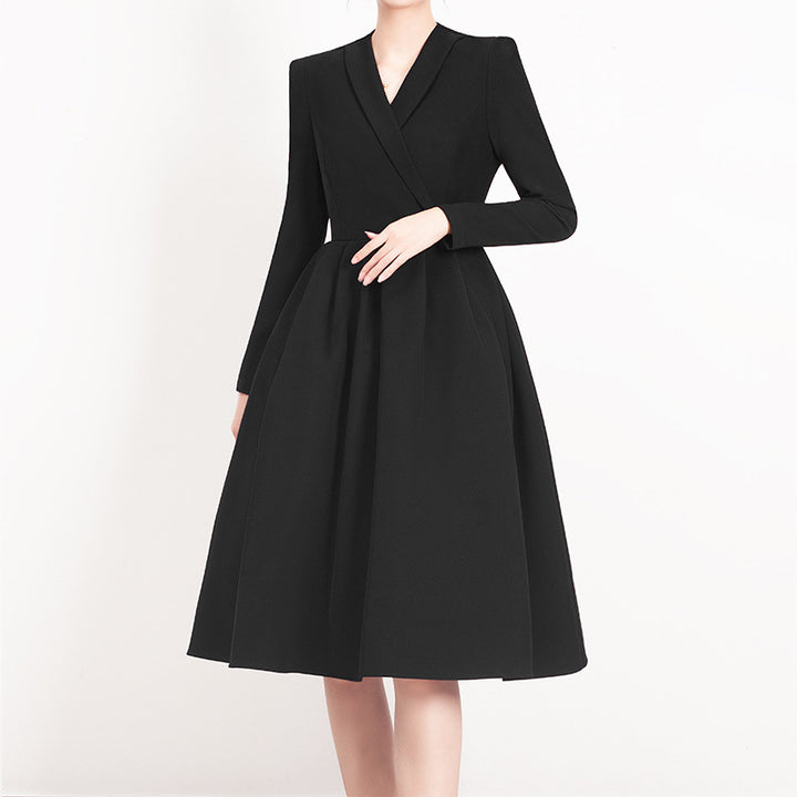 Red V-neck Dress Women's Suit Collar - JOcaste
