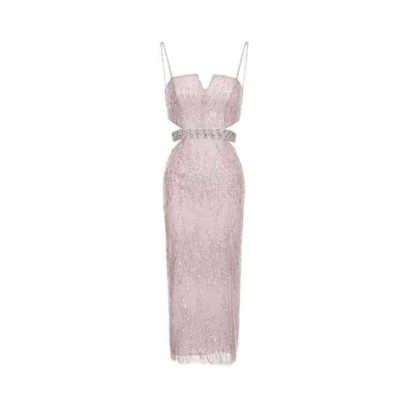Hollow Jeweled Camisole Gown Socialite Advanced Embellished Sequin Bead Dress For Women - JOcaste
