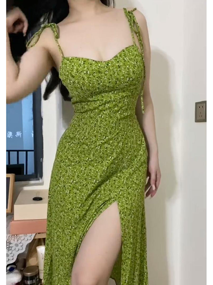 Retro Slimming Niche Floral Sleeveless Split Dress