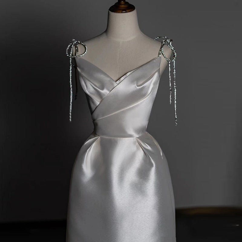 Simple And Light Exterior Going-out Gauze French Brigade Shot Satin Dress Skirt - JOcaste