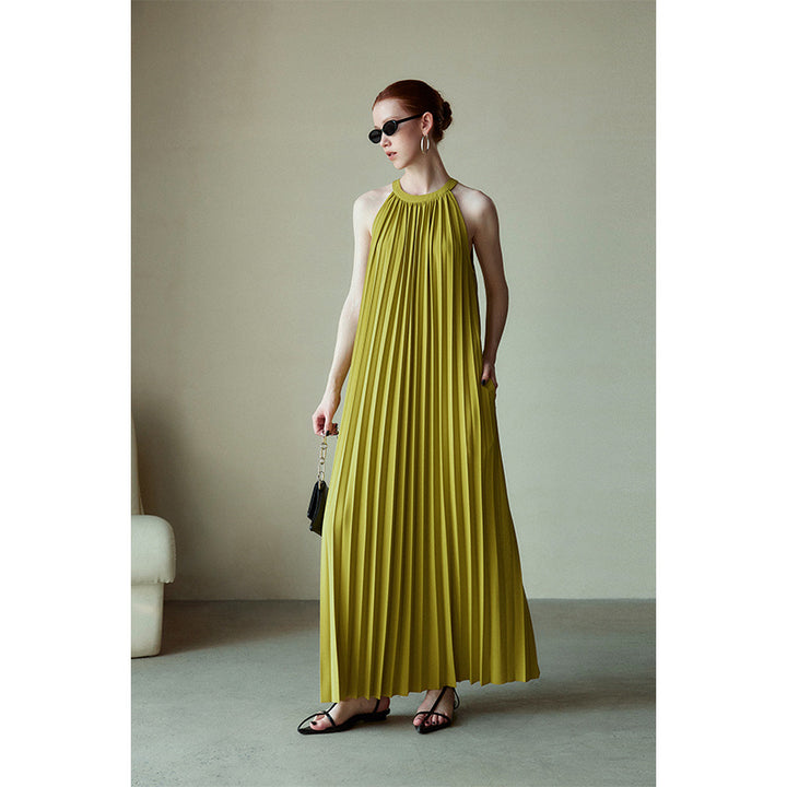 Organ Pleated Pleated Skirt Holiday Halter Dress