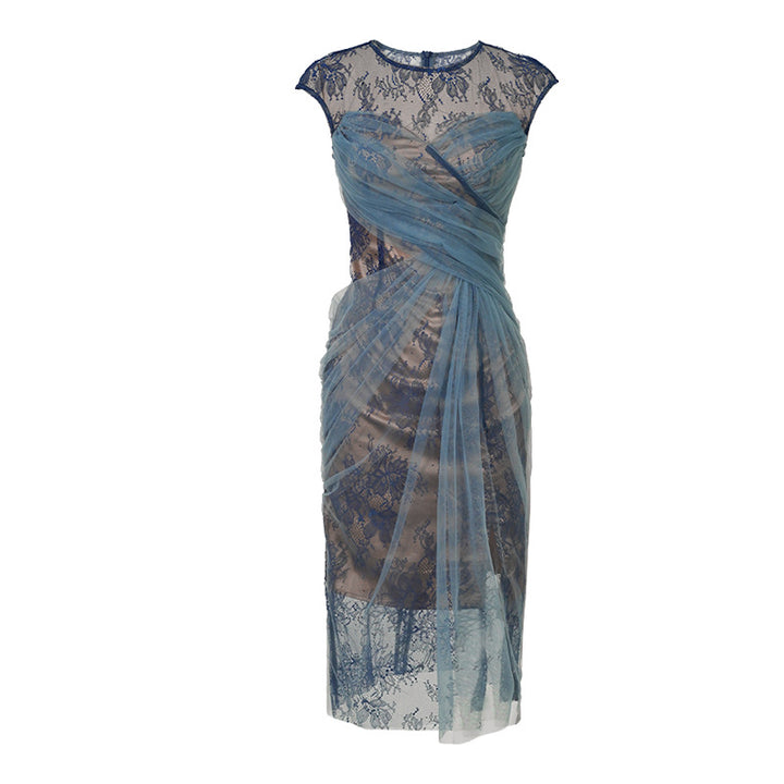 Ladies Round Neck Slim Mesh Open Dress
