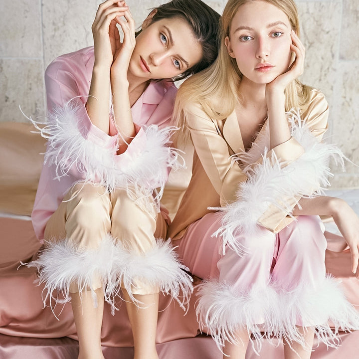 European And American Fashion Ostrich Hair Long-sleeved Trousers Suit