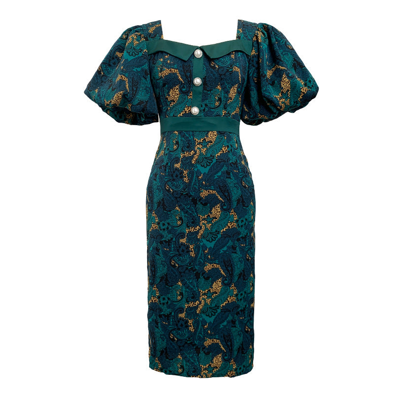 Fashion Printed Square Neck Dress