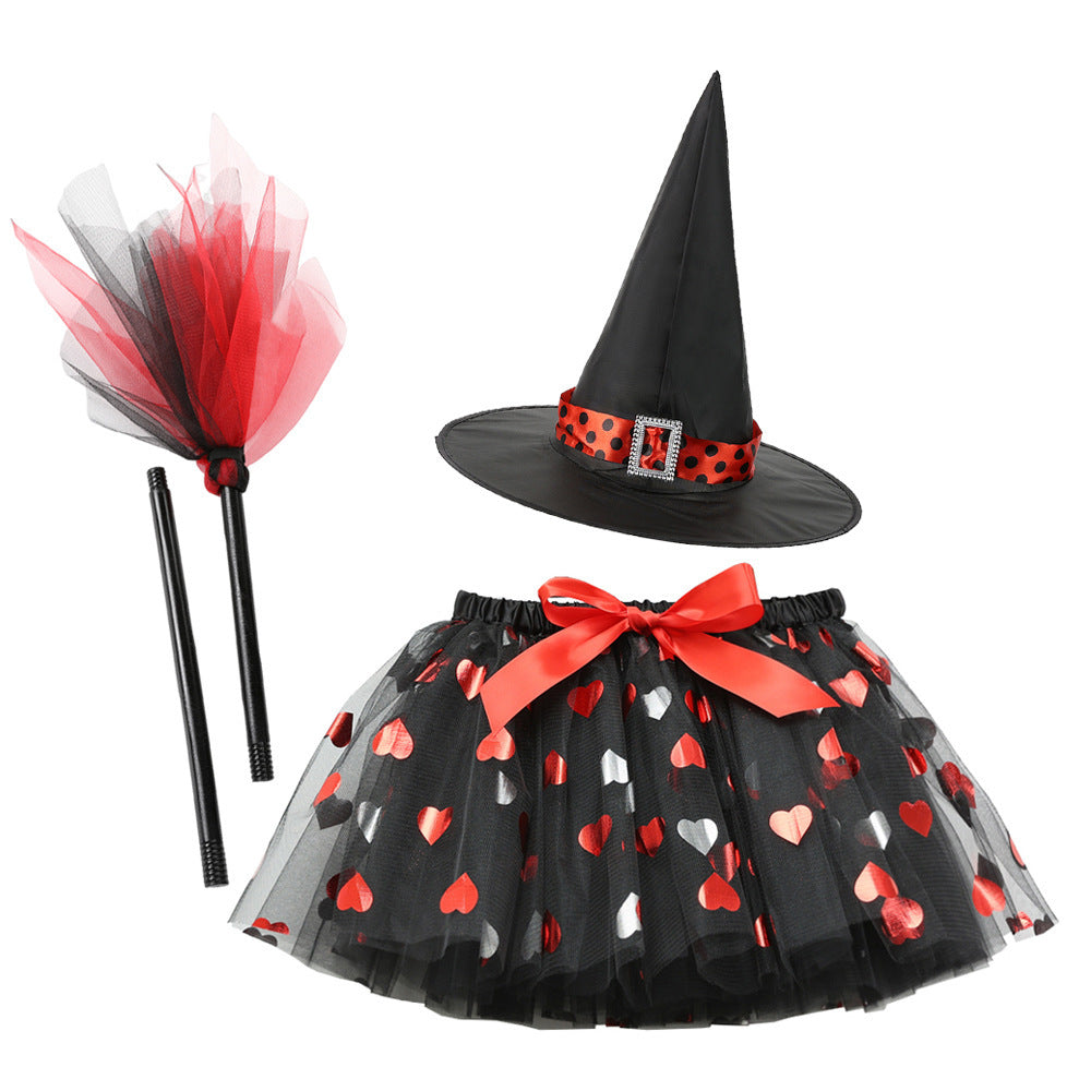 Halloween Printed Mesh Pumpkin Skirt For Girls