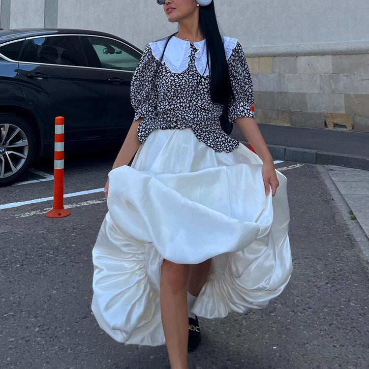 Solid Color Versatile High Waisted Puffy Skirt