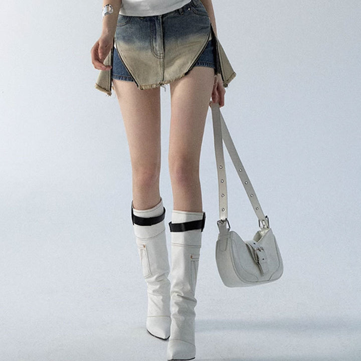 Dirty Washed Gradient Denim Short Skirt Shorts