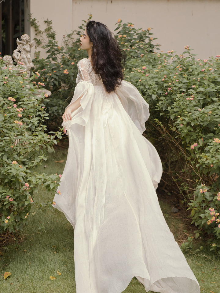 French Court Style Heavy Industry Lace Fairy Train Dress