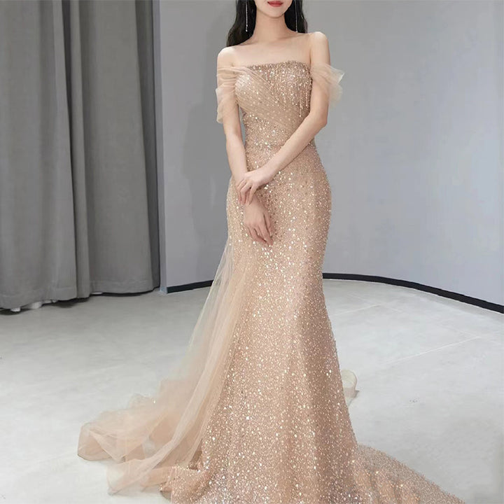 Off Shoulder Model Runway Fish Tail Dress