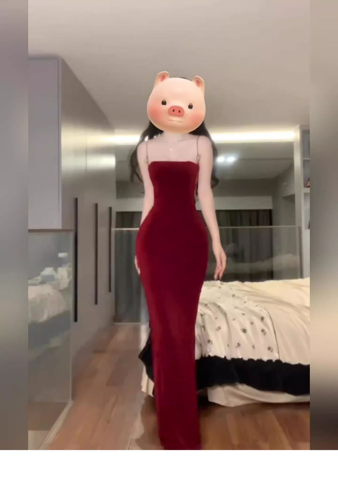 Slim-fit Slit Hip-wrapped Hollow Red Sling Dress