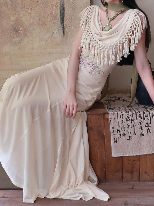 Tassel Round Neck Slim Bohemian Summer Fishtail Dress