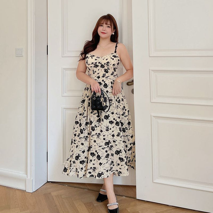 Oil Painting Printed Princess Strap Dress