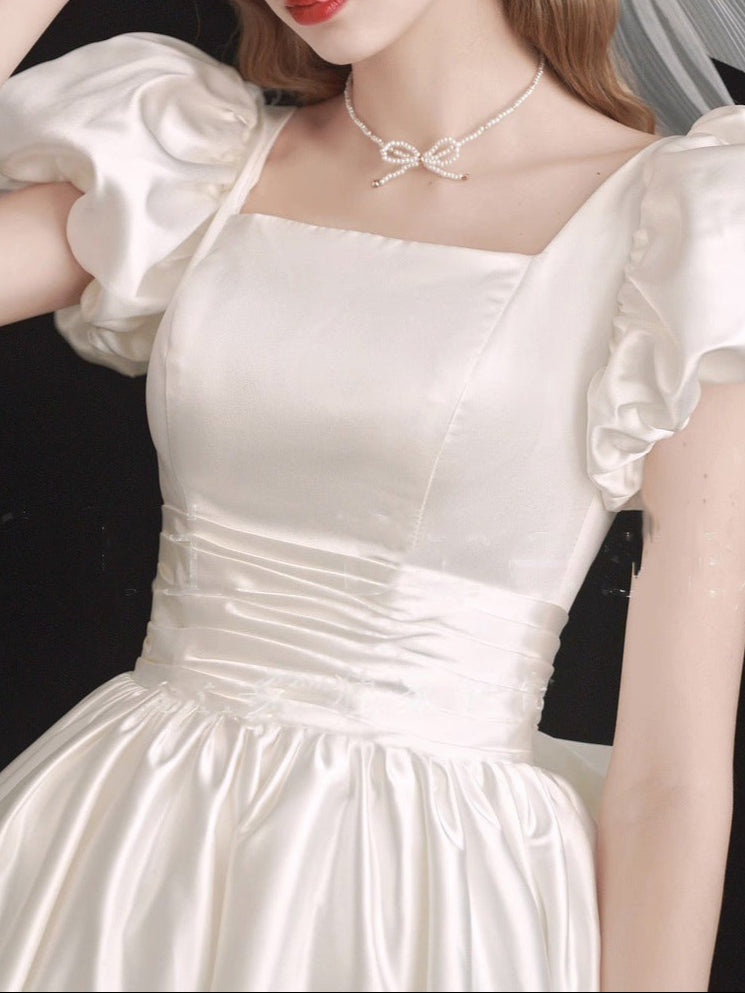 French Light Wedding Dress Satin Vintage Trip Shoot Bridal Gown Dress