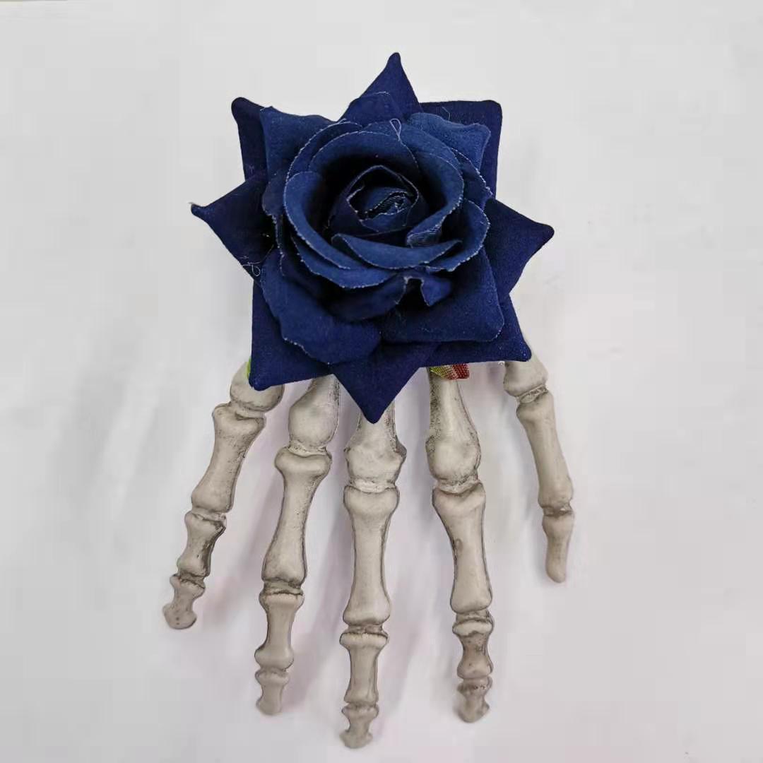 Punk Dark Medium Hand Bone Rose Head Buckle Hoop