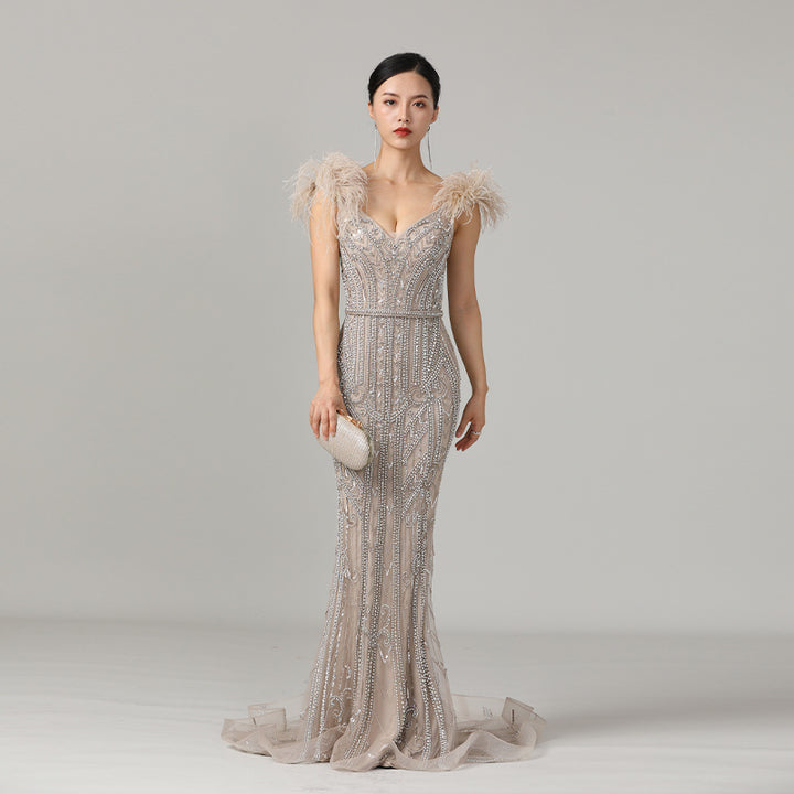 High-end Handmade Beaded Gown Long Skirt