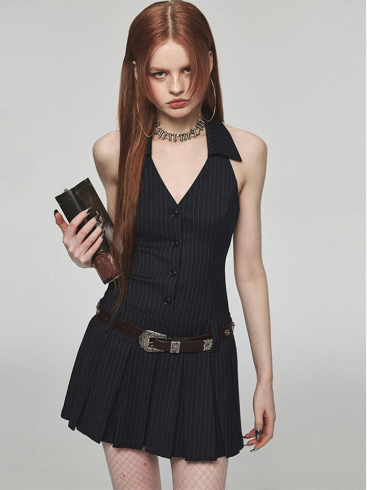 French Kikyo Hanging Neck Off Shoulder Spicy Girl Dress - JOcaste