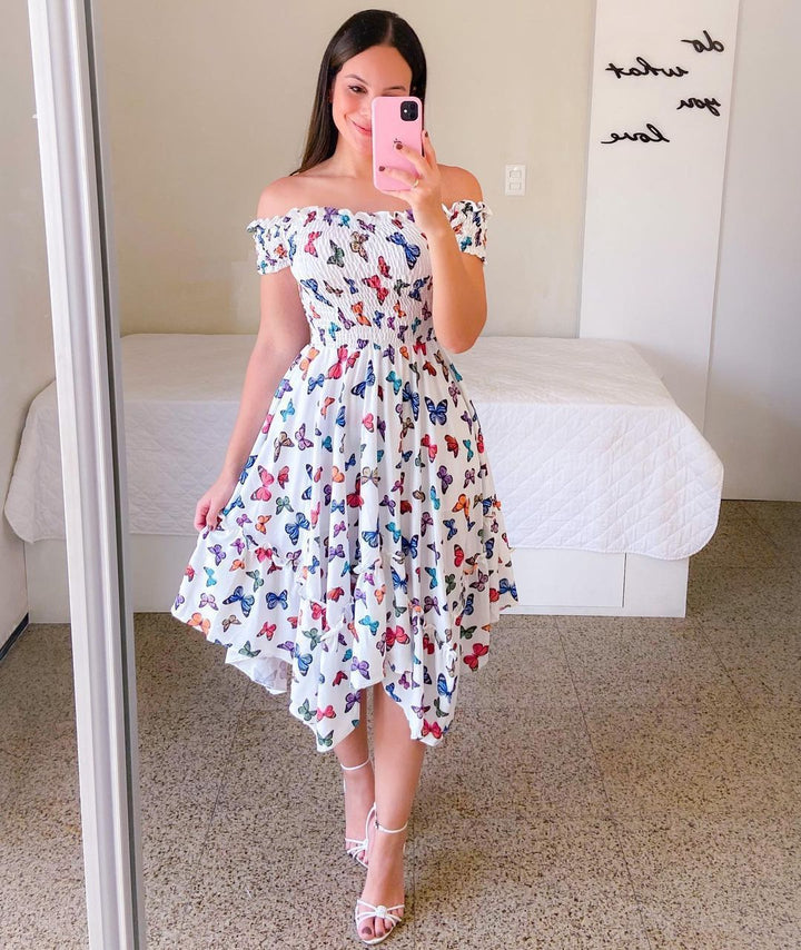 Dress Off-shoulder Irregular Off-shoulder Digital Printing