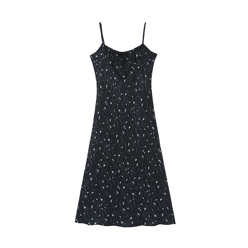 Little Moonlight Waist Lace Up Print Suspended Dress