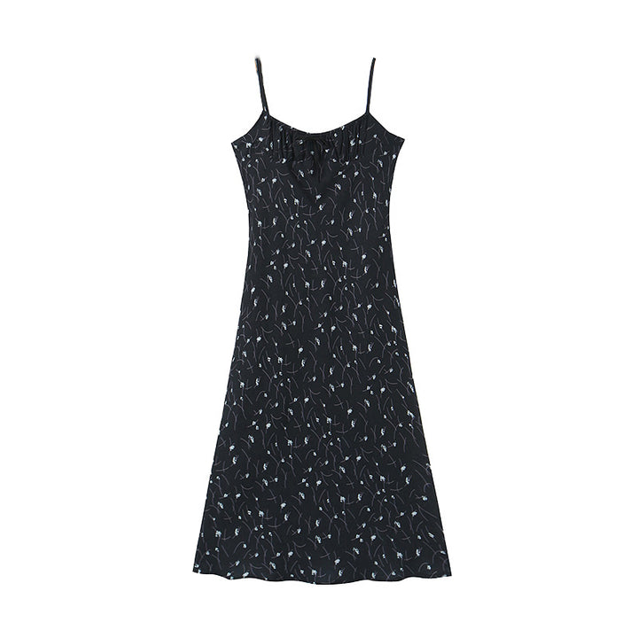 Little Moonlight Waist Lace Up Print Suspended Dress