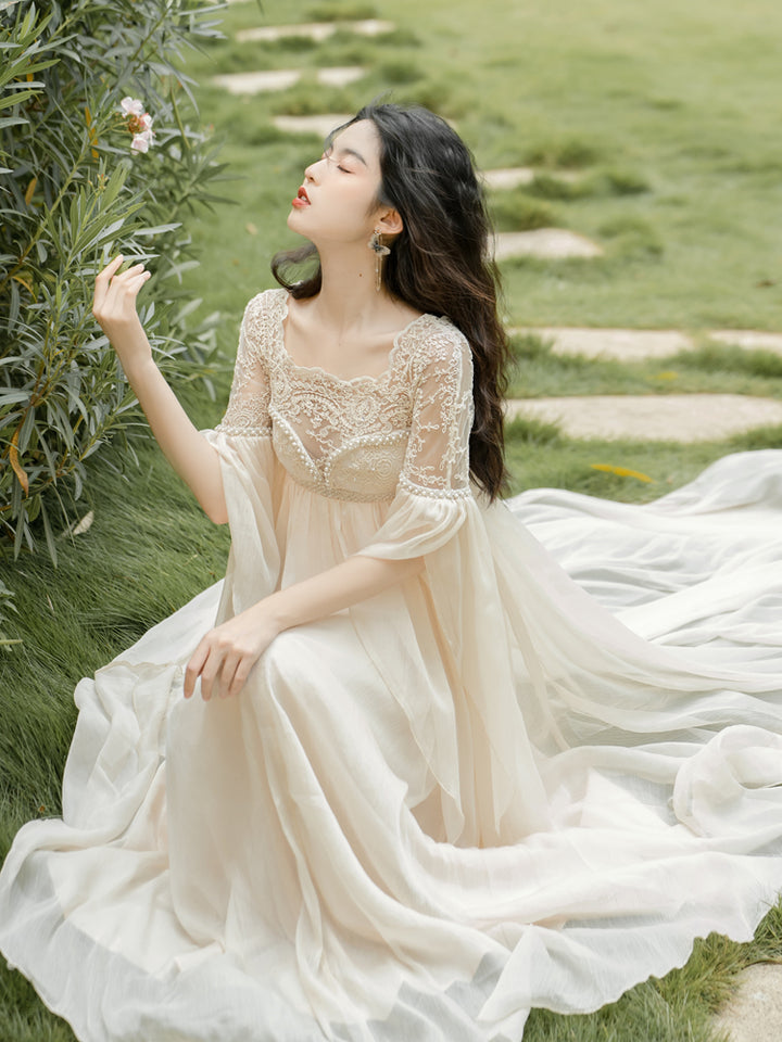 French Court Style Heavy Industry Lace Fairy Train Dress