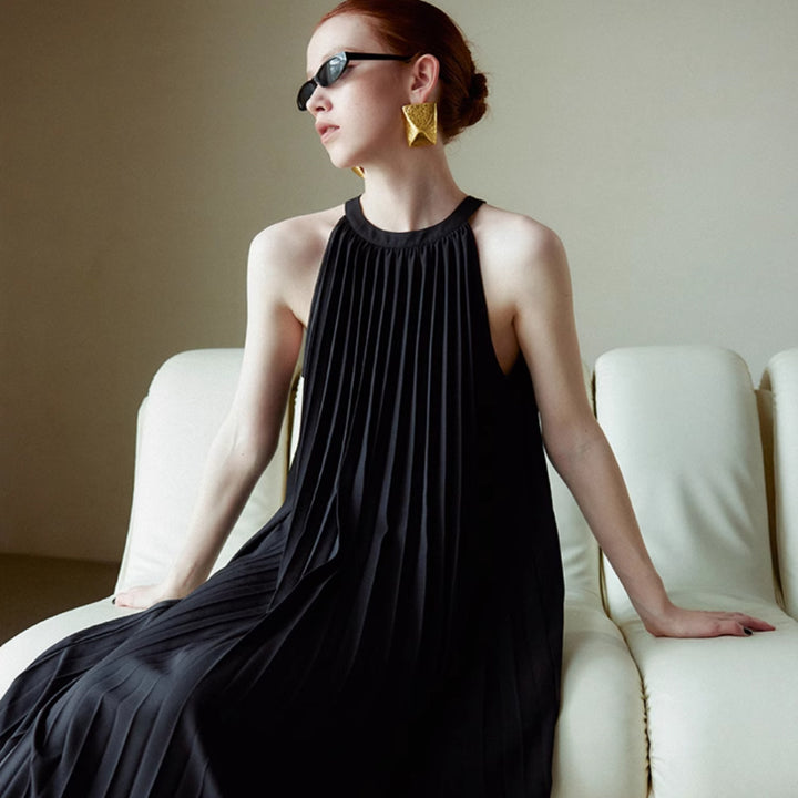 Organ Pleated Pleated Skirt Holiday Halter Dress