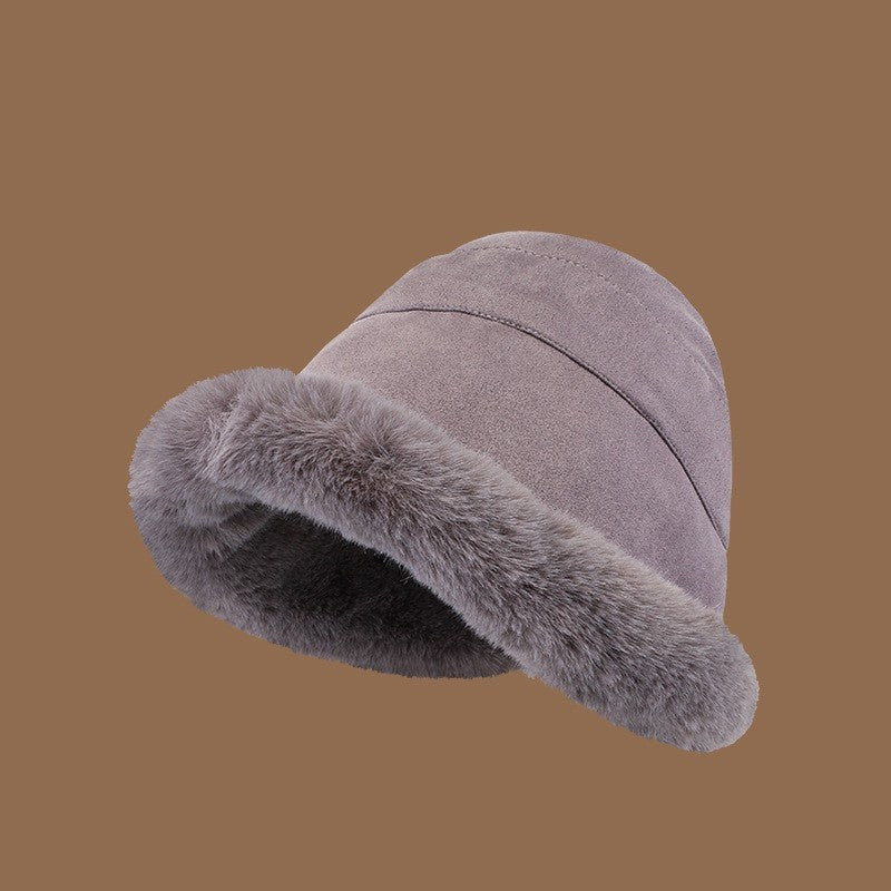 C1623 Suede Plush Edge Fisherman’s Hat – Trendy, Warm & Windproof | Dome Crown, M Size