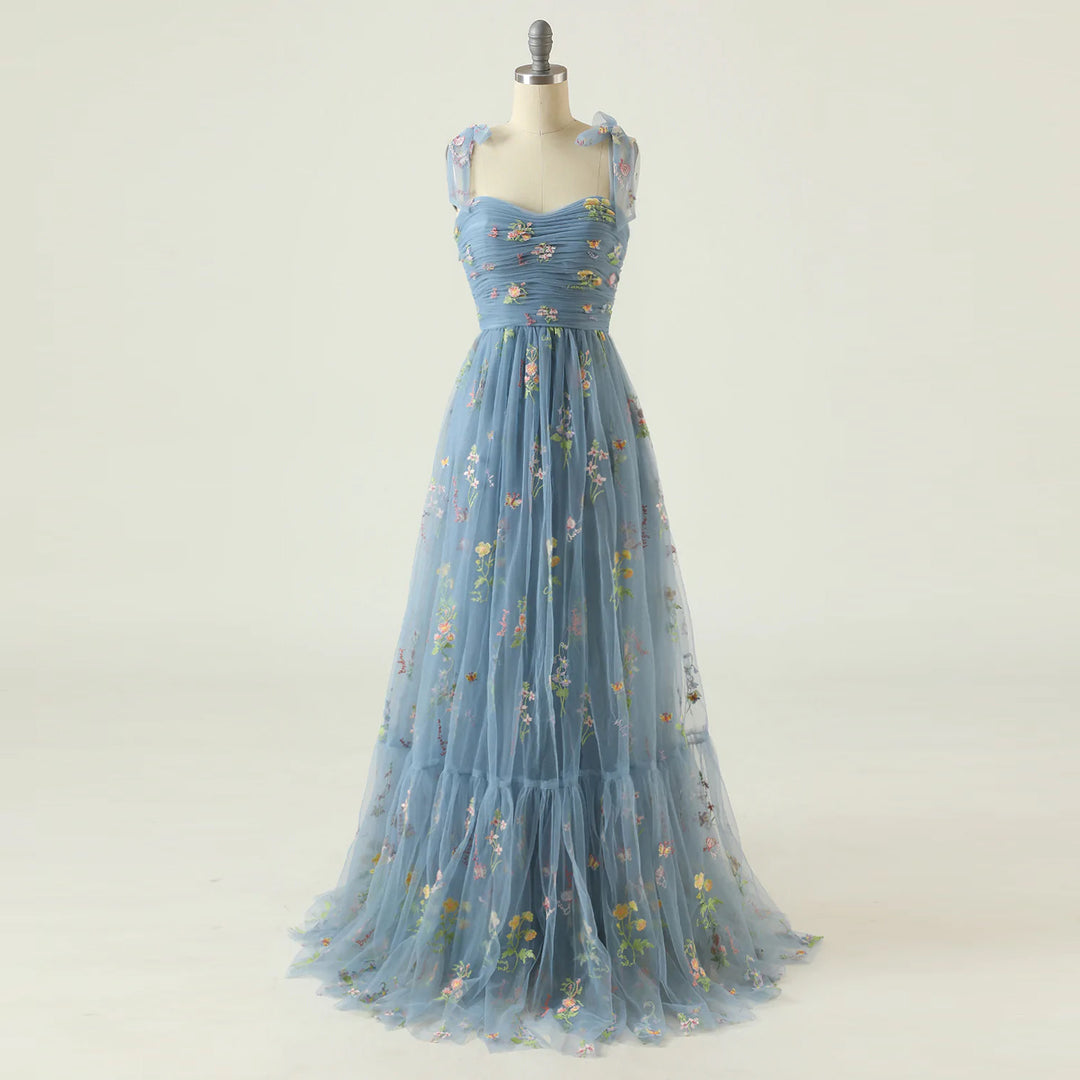 Small Tail Strap Floral Holiday Long Dress - JOcaste