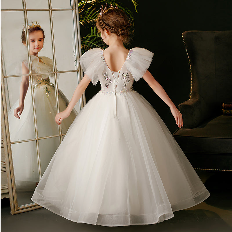 White Children's Long Skirt Mesh Dress
