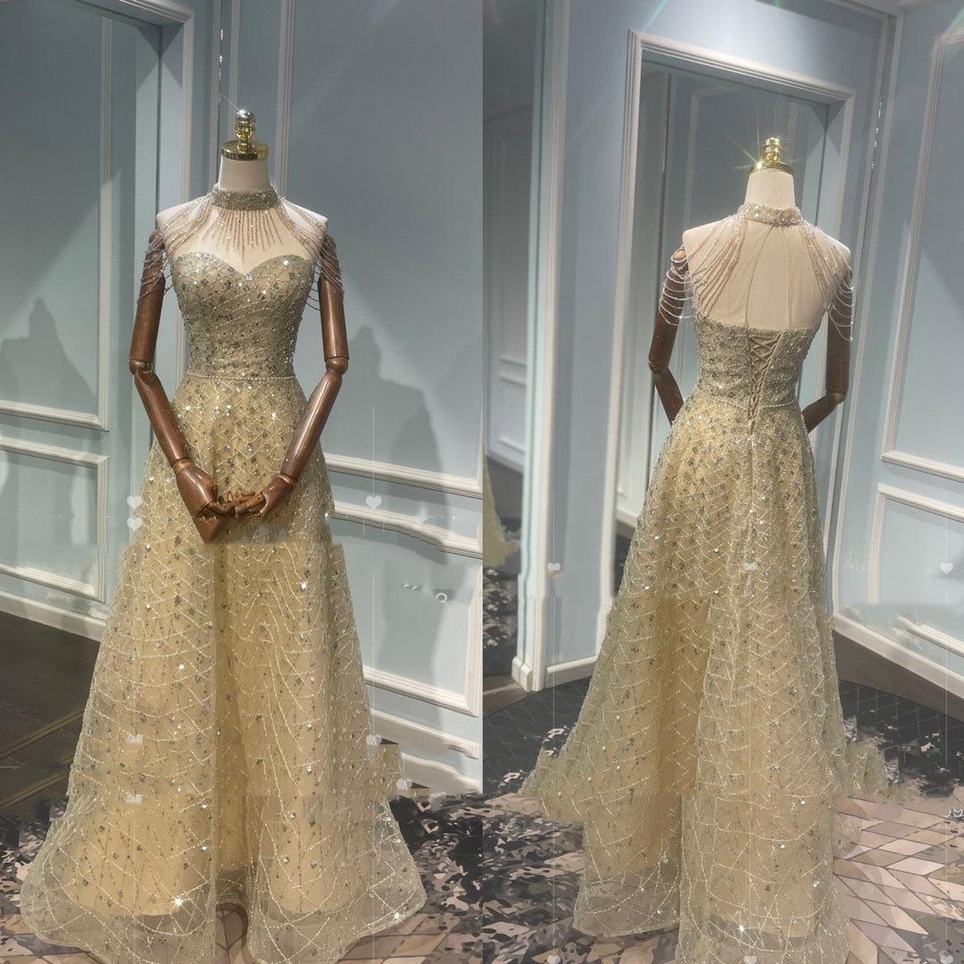 Golden Neck Hanging Light Luxury Toast Evening Dress - JOcaste