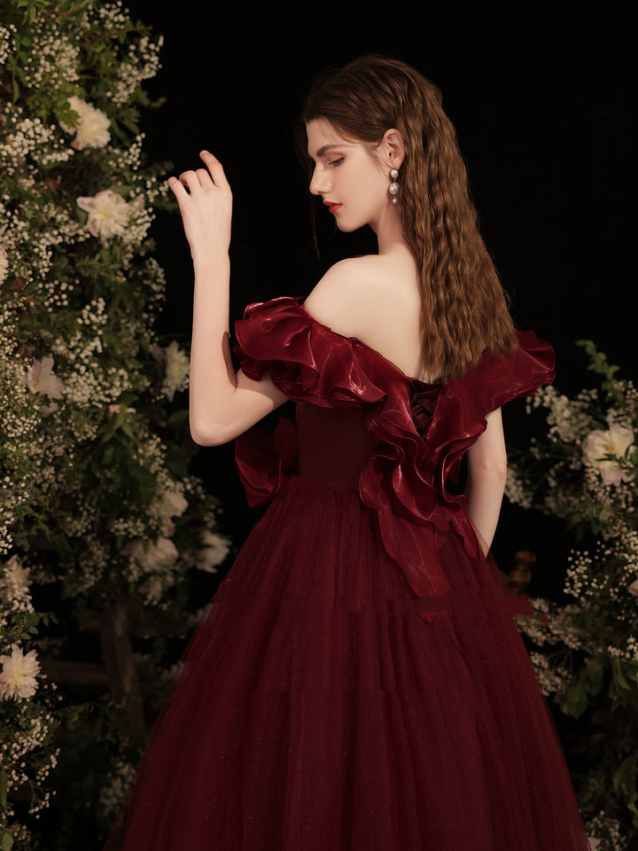 Grace Red Dinner Off Shoulder Dress - JOcaste