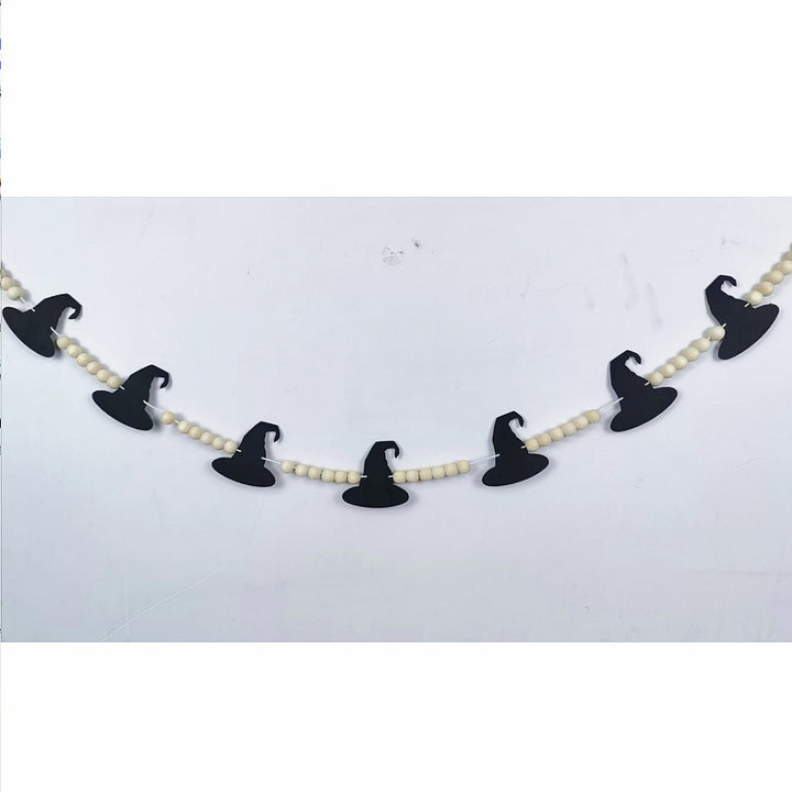 Halloween Felt Bat Ghost Skull Wooden Beads Garland Banner Party Ornaments