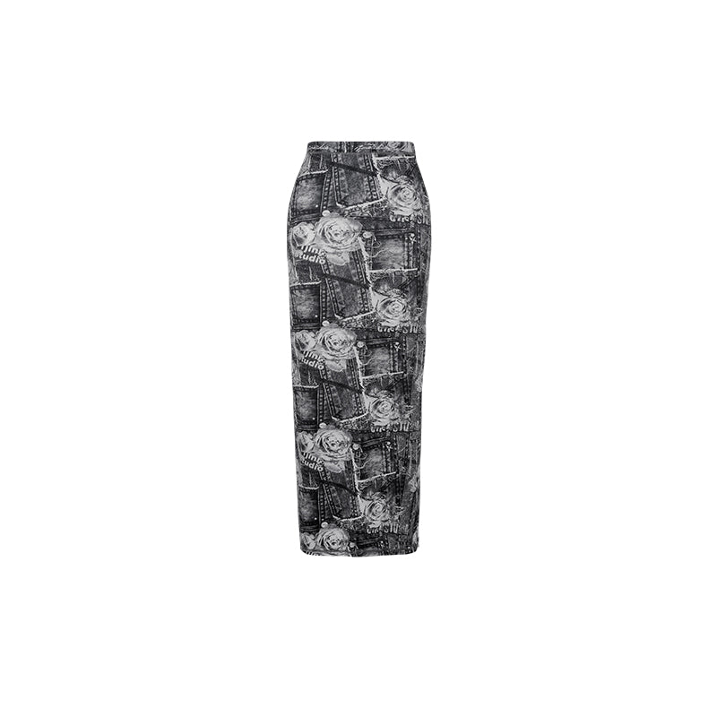 Ladies Design Printed Hip Cover Slim One Step Long Dress - JOcaste