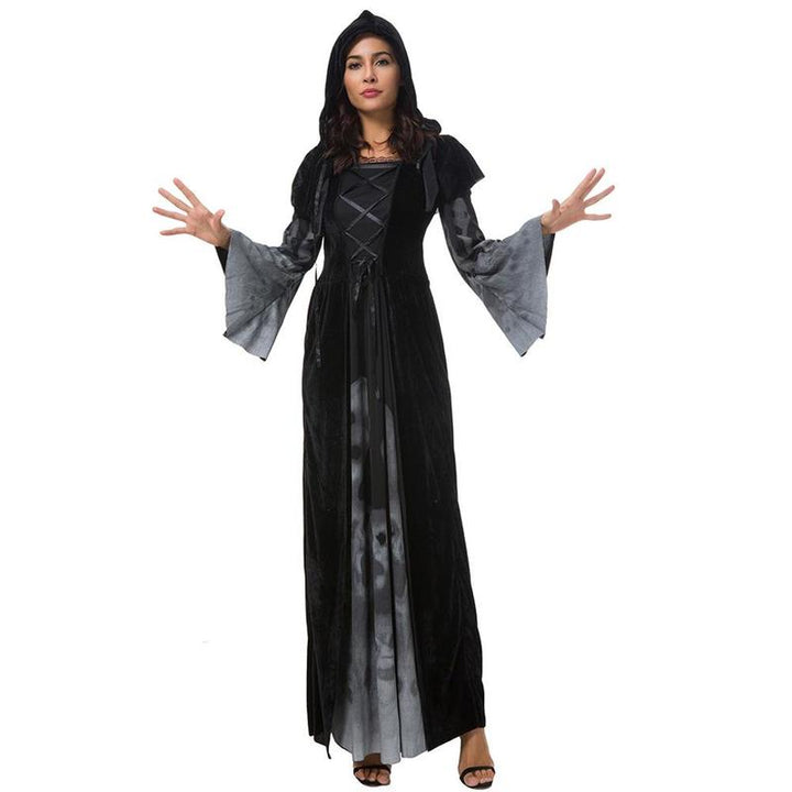 Halloween New Skull Print Witch Long Vampire Costume, Queen Dress Costume - JOcaste