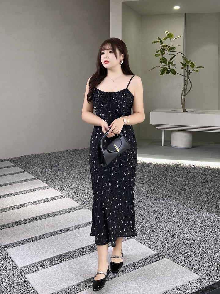 Little Moonlight Waist Lace Up Print Suspended Dress