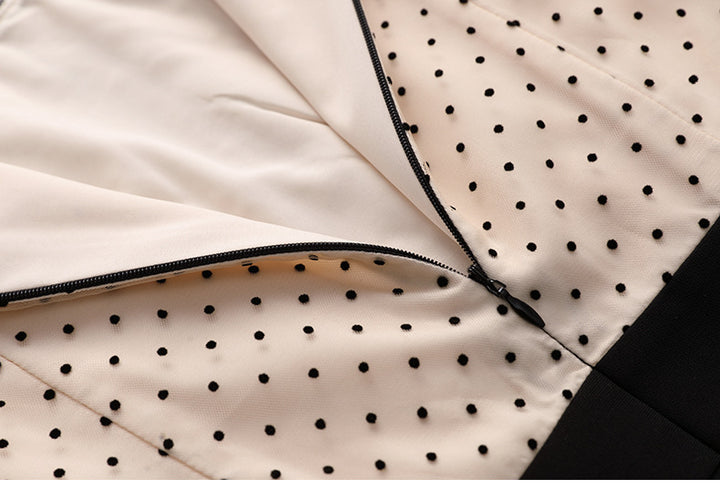 Polka Dot Panel Lace Slim Fit Wrap Hip Skirt