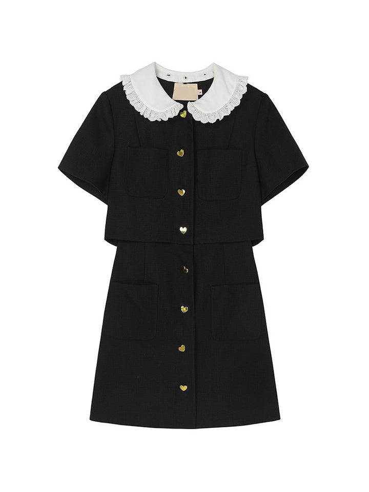 Fake Two Black Doll Collar Waist Slim Temperament Dress