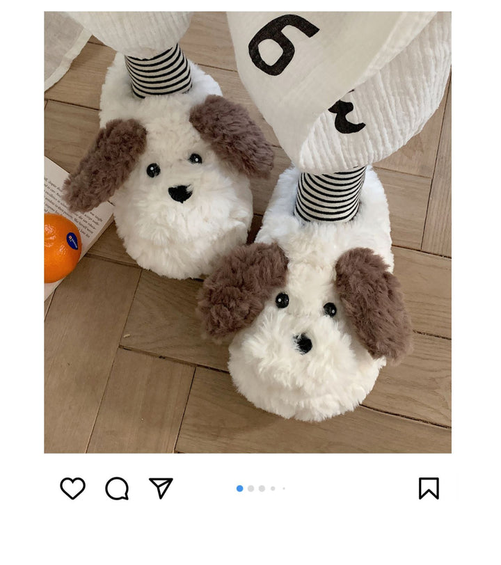 Cartoon Plush Slippers for Women – Warm & Cozy Korean Style with Toe Holder