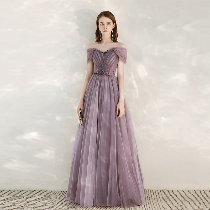 Purple Host Star Sky Toast Dress Shoulder To Shoulder - JOcaste