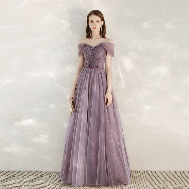 Purple Host Star Sky Toast Dress Shoulder To Shoulder - JOcaste