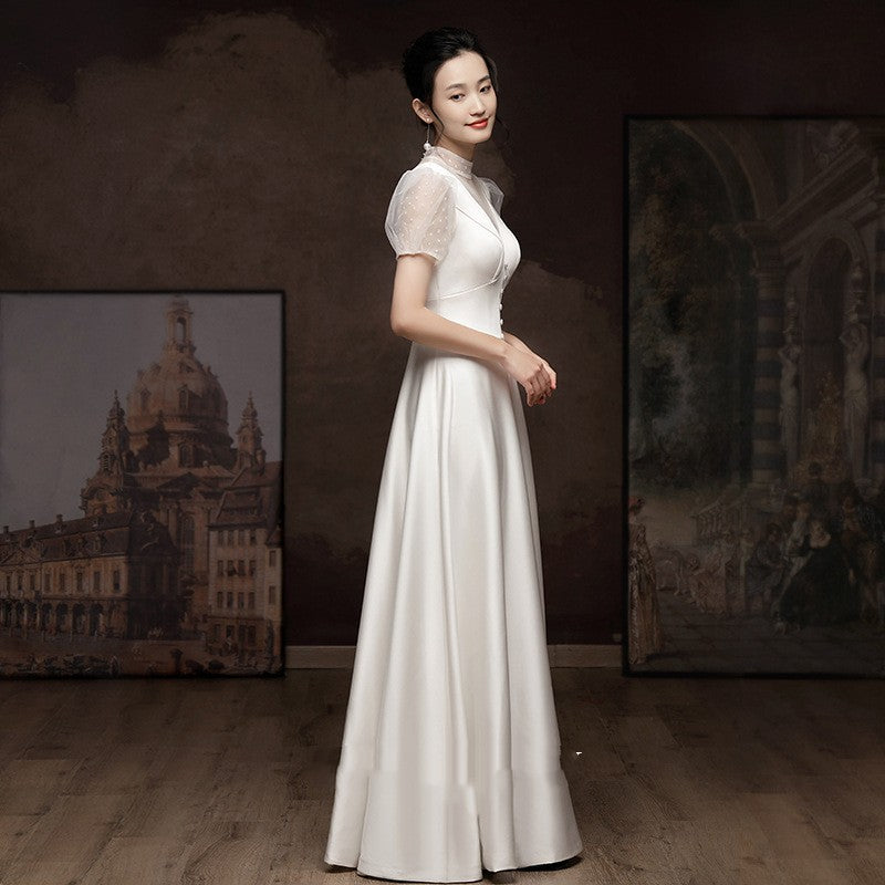 White Engagement Wedding Dress Female French Satin Light Wedding Dress - JOcaste