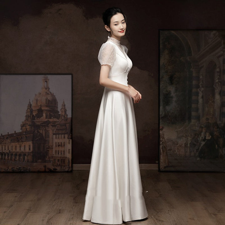 White Engagement Wedding Dress Female French Satin Light Wedding Dress - JOcaste