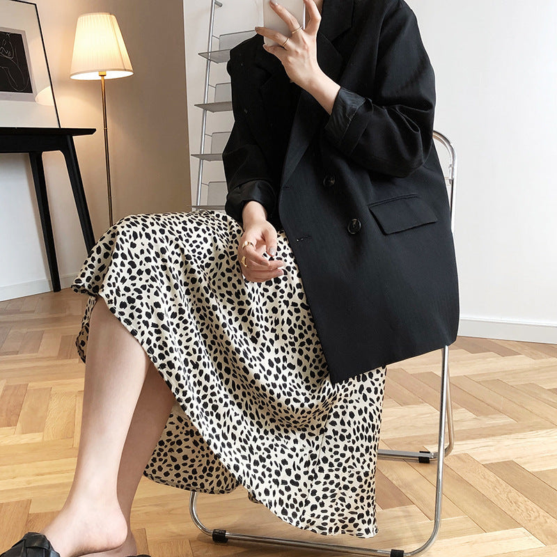 Lightly Mature Satin Leopard Print Skirt High Waist