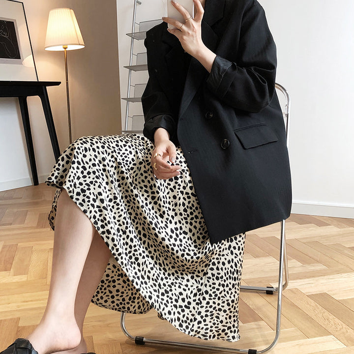 Lightly Mature Satin Leopard Print Skirt High Waist
