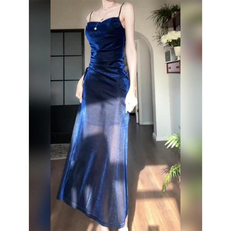 Bright Silk Blue Suspenders Bright Silk Sling Dress Women